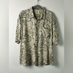 Summa Silk Green & Cream Short Sleeve Button Down with Hawaiian Design